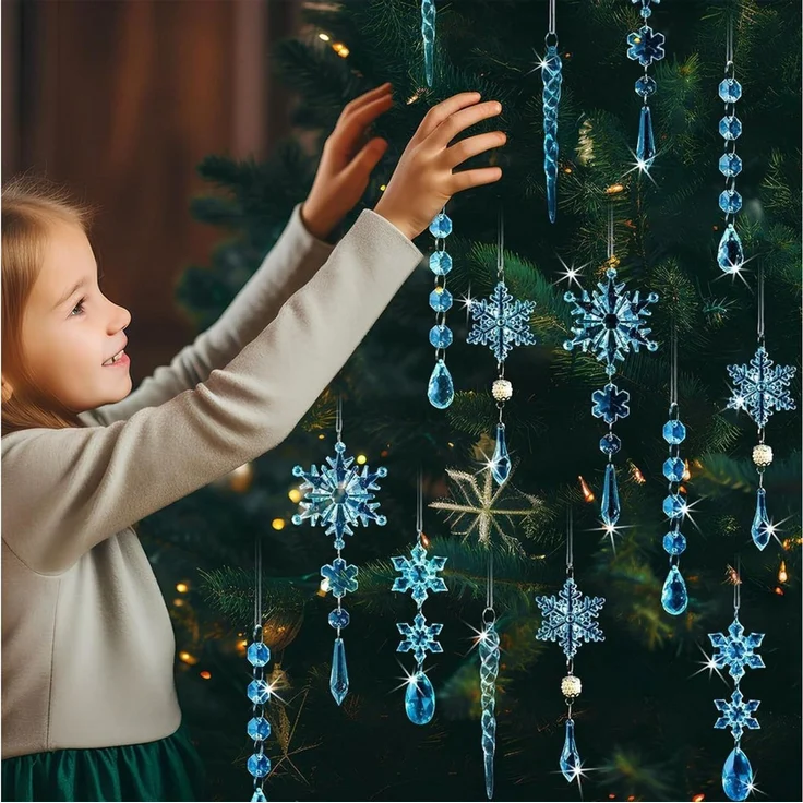 Bomiclss Christbaumschmuck Acryl Schneeflocken Eiszapfen Tropfen Hängedekoration (18-tlg), Ornamente für Weihnachtsbaum Winterfest und Party Deko – Bild 4
