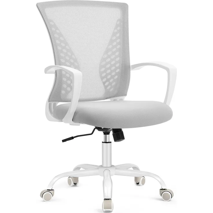 SONGMICS Bürostuhl, Schreibtischstuhl mit Netzbespannung, höhenverstellbarer Computerstuhl, Drehstuhl, Wippfunktion, atmungsaktiv, Büro, Arbeitszimmer, bis 120 kg belastbar, Taubengrau OBN022GD01