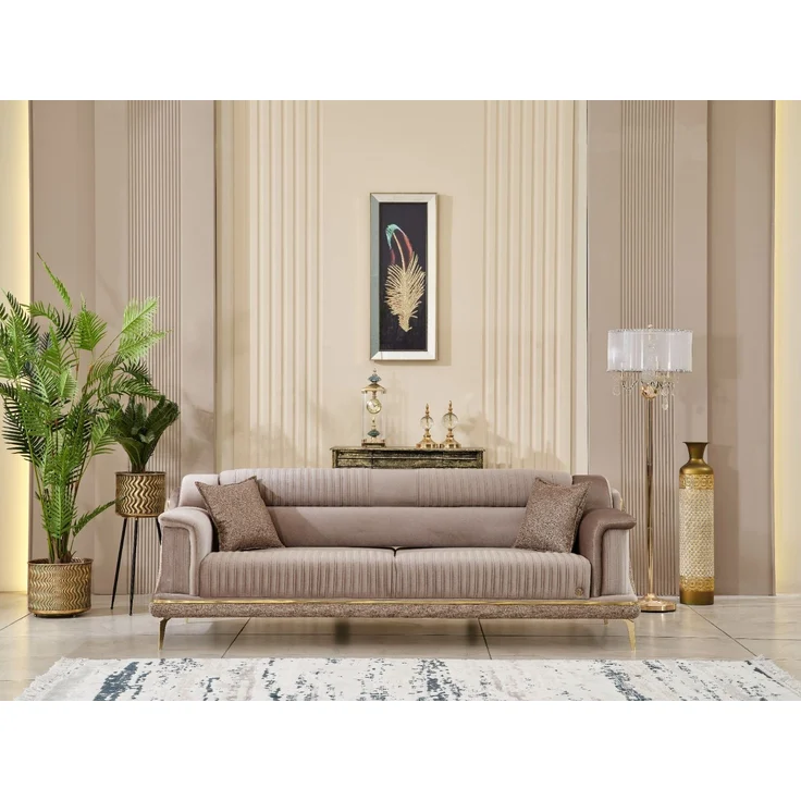 Sitzgruppe/Sofa Set - Wohnzimmergarnitur "Elva" 3+3+1+1-Hellbraun/Beige – Bild 3