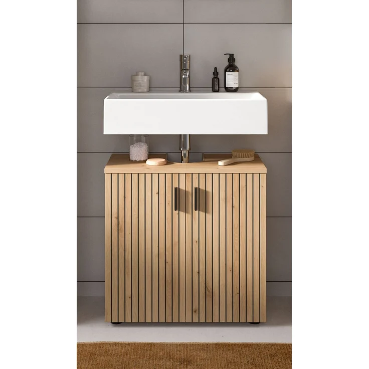 Waschbeckenunterschrank B/H/T: 60x59x30 cm in Artisan Oak Nachbildung und -- – Bild 6