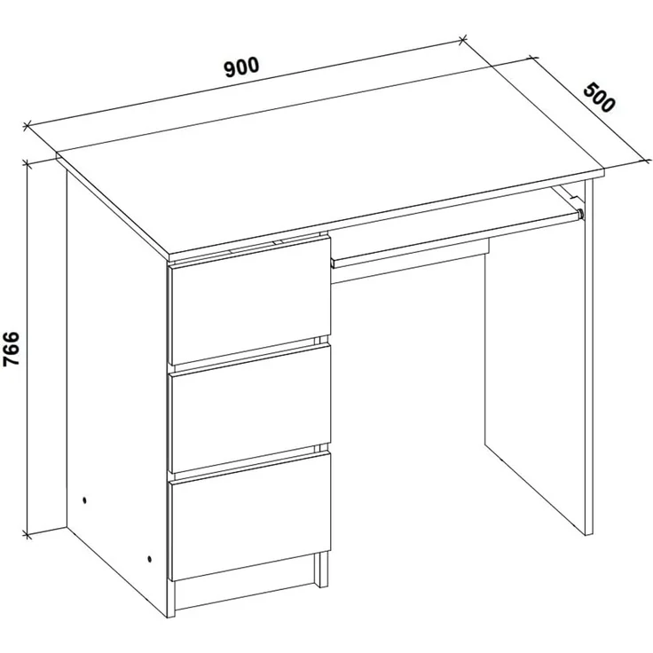 Shefa Line CINA Schreibtisch Weiß 90x50 cm - Computertisch mit 3 Schubladen & Tastaturauszug – Bild 2