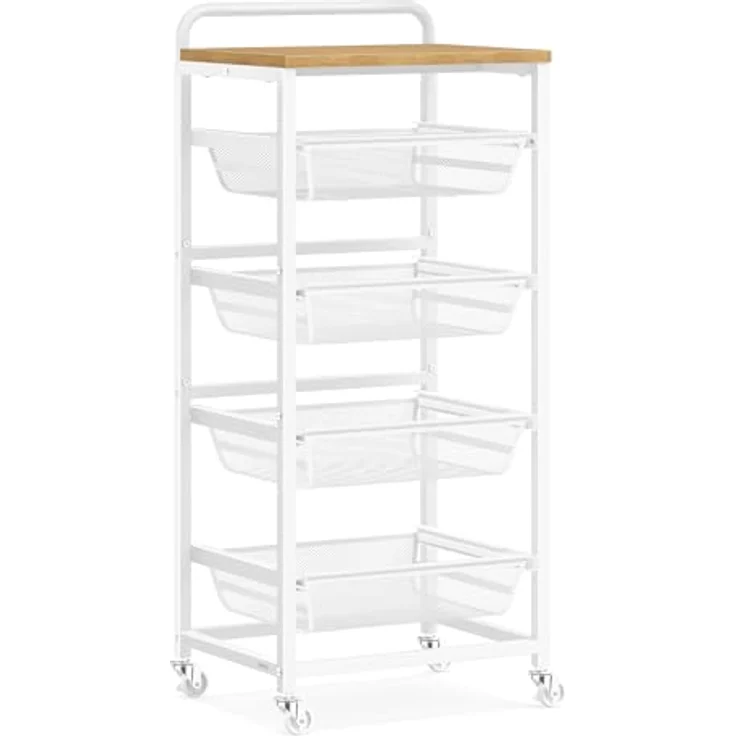 VASAGLE Servierwagen mit 5 Ebenen, Rollwagen mit herausziehbaren Körben, Küchenregal auf Rollen, Griff, 31,7 x 40 x 95 cm, goldeichenfarben-mattweiß LRC041YA01 – Bild 2