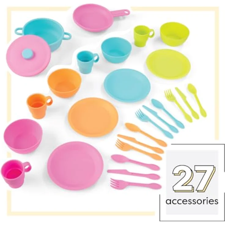 KidKraft 63319 KidKraft-27-teiliges buntes Küchenset 27-teiliges Küchen-Spielset, Koch-und Essgeschirr sowie Zubehörset für die Kinderspielküche – Bild 3