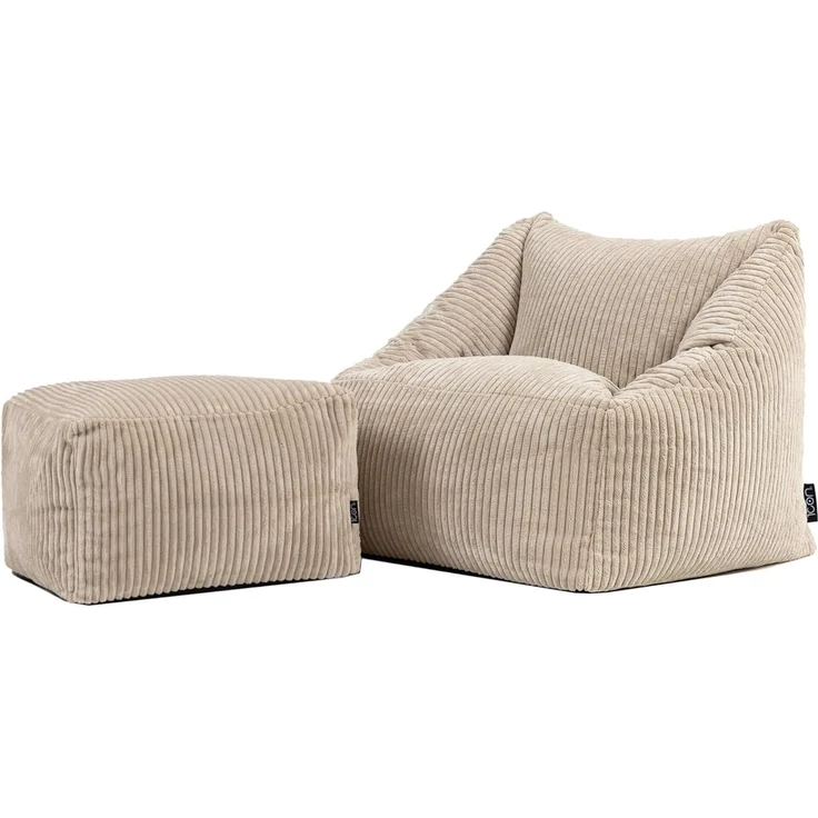 icon Sitzsack Kinder aus Cord flauschig mit Hocker „Natalia“ (Spar-Set, 1 x Sitzsack, 1 x Hocker), 55x44cm, Made in Germany, für Kinderzimmer