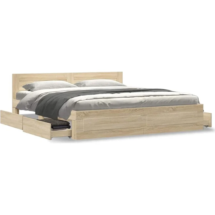 vidaXL Bettrahmen mit Kopfteil 2 pcs Sonoma 193 x 203 cm Holzwerkstoff 3402856 – Bild 4