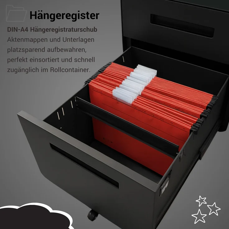 Bisley EasyRoll Rollcontainer mit Hängeregister, Container mit 2 Schubladen abschließbar aus Metall in weiß, Büro Rollwagen für Hängemappen als Schreibtisch Unterschrank & Bürocontainer, ROLL2-696 – Bild 5