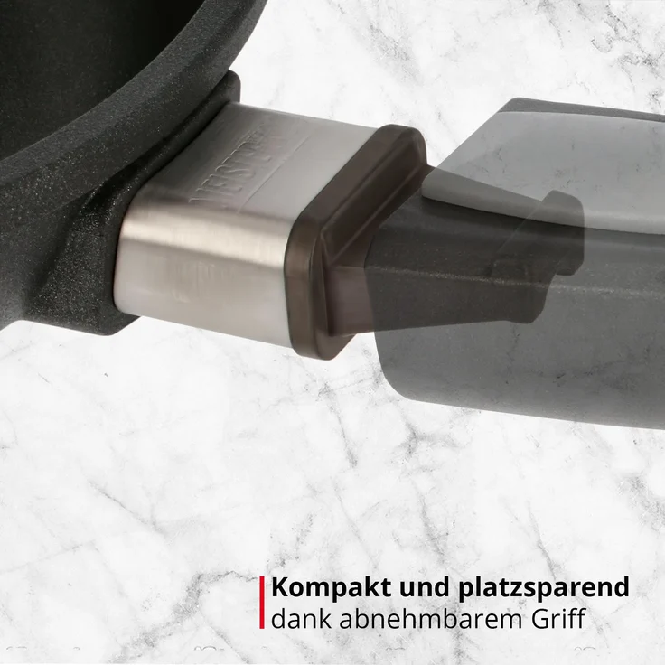 MEISTERKOCH Bratpfanne 28x28 cm, Induktion, Antihaft, abnehmbarer Griff | 6,5 cm hoher Rand, 4,3l Volumen | Made in Germany | 4-lagige Titanium-Versiegelung, spülmaschinengeeignet – Bild 5