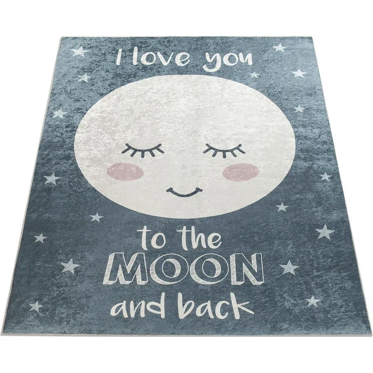 Paco Home Kinderteppich Aleyna 103, rechteckig, Höhe: 6 mm, Kinder Design, niedliches Mond Motiv mit Schriftzug, Kinderzimmer – Bild 5