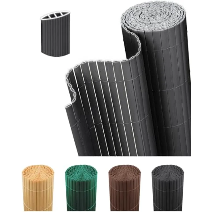 paramondo PVC Sichtschutzmatte Sichtschutzzaun 120x300 cm Dreifache Verstärkung für Garten Terrasse, Privatsphäre Balkon Sichtschutz Zaun Windschutz Wetterfest mit Strukturierte Oberfläche Anthrazit – Bild 2