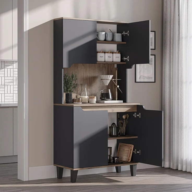 Roomart Küchenbuffet DEFNE mit Nische Kaffeebar Mikrowellenschrank Vorratsschrank, 5 Farben Offene Nische für Kaffeemaschine, 4 Türfächer – Bild 1