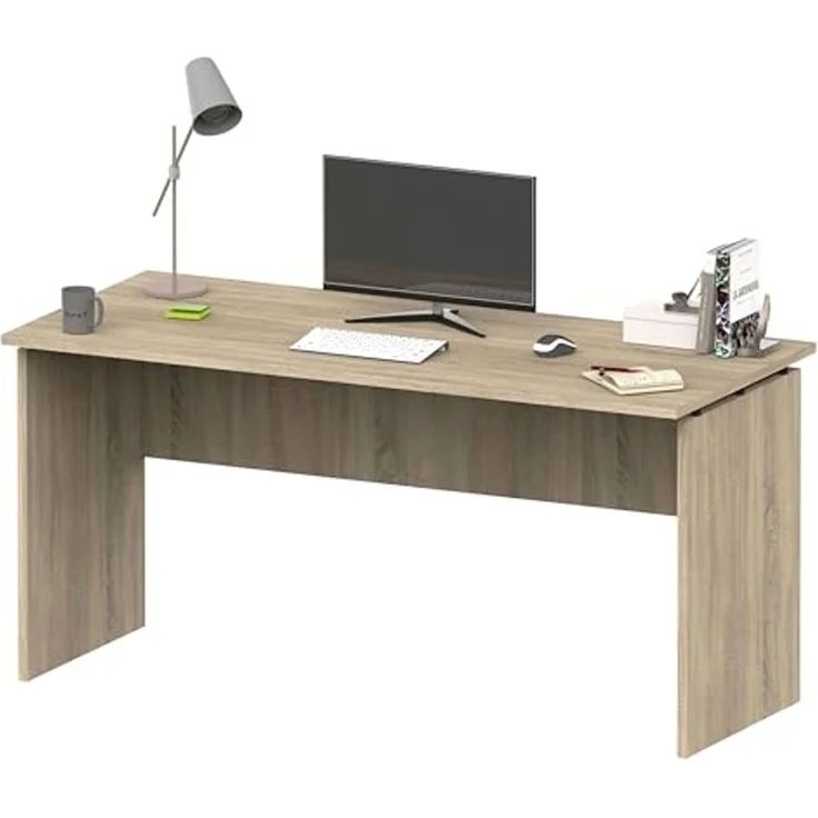 Muebles Pitarch | Großer Bürotisch, Studientisch, Computertisch, Cambrian Eiche, 76 x 155 x 68 cm (Höhe x Breite x Tiefe), modern, Modell Rivoli – Bild 1