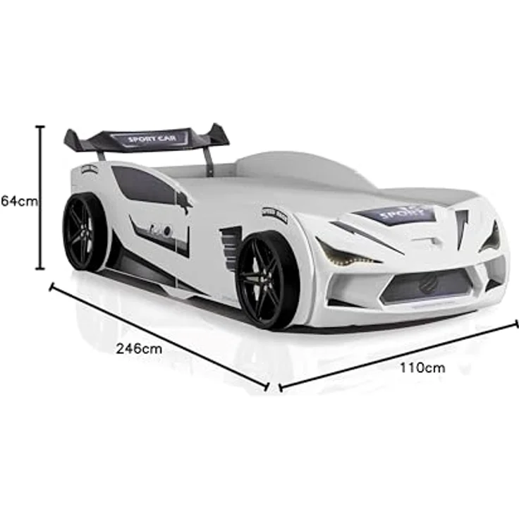 Aileenstore Autobett Rio, Kinderbett 90 x 200 cm, inkl. Lattenrost, Heckspoiler LED-Beleuchtung – Bild 4