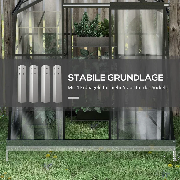 Outsunny Gewächshaus, Aluminiumlegierung, Polycarbonat, Schwarz, 192L x 131B x 203H cm – Bild 5