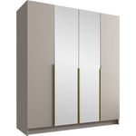 Mirjan24 'Salkor' Drehtürenschrank mit 4 Türen, Laminatplatte, 215 x 58 x 200 cm, Cashmere / Gold, mit Spiegel