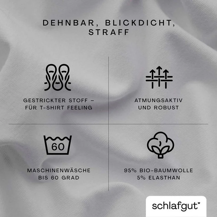 Schlafgut 'Pure' Spannbettlaken, Gummizug: rundum, für Matratzen bis 30cm Höhe, Bio-Baumwolle mit Elasthan, Grey Light, M 120x200 cm - 130x220 cm – Bild 2