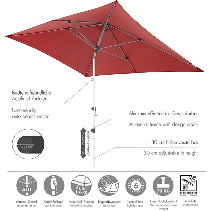 Doppler Sonnenschirm / Kurbelschirm "Expert 300 x 200 Auto Tilt", bordeaux, 300 x 200 cm – Bild 9