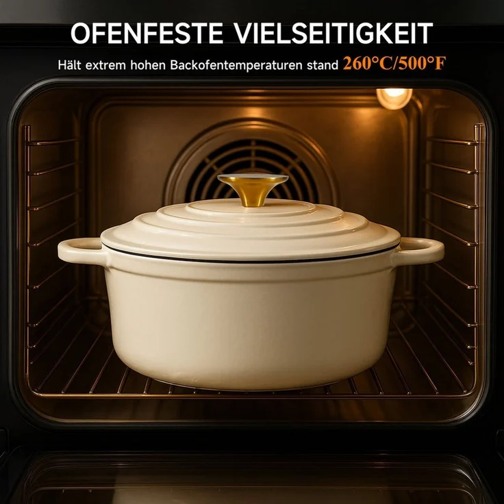 Zedelmaier Bräter Gusseisen Topf 22/24/26/28cm Incl. Silikon Topflappen Topfuntersetzer, (Set, 1 Pot mit 1 lid, 2 Ofenhandschuhe, 1 Topfuntersetzer), Backofengeeignet Induktionsgeeignet Zum Braten, Schmoren, Kochen – Bild 4