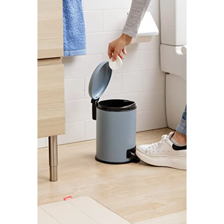 TATAY Badezimmer Mülleimer 3L mit Pedal | Hygienisches, berührungsloses Öffnen | Soft-Close, geräuschloser Deckel | Herausnehmbarer Inneneimer | 17,5 x 22,5 x 25 cm – Nordic Modell – Blau – Bild 4
