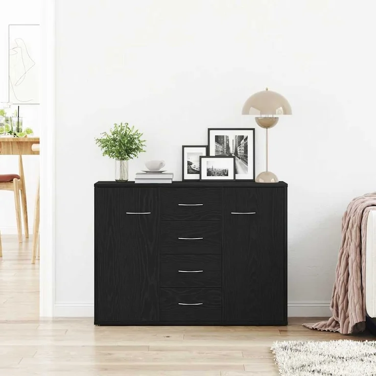 vidaXL Sideboard Schwarz Eichen-Optik 88x30x64 cm Holzwerkstoff 862446 – Bild 2