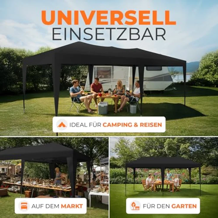 Kronenburg Faltpavillon wasserdicht Pavillon mit 3 Seitenteilen, Gartenzelt, 3x6 m - mit UV Schutz 50+, Schwarz – Bild 8