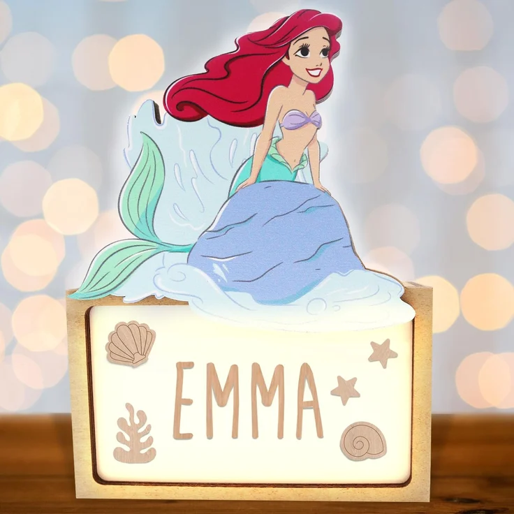 WONDEE Offizielle Disney Prinzessin Arielle Lampe Personalisierte - Nachtlicht und Dekoration Baby und Kinder Madchen Arielle die Meerjungfrau, Personalisierte Geschenke Baby, Disney Geschenkideen