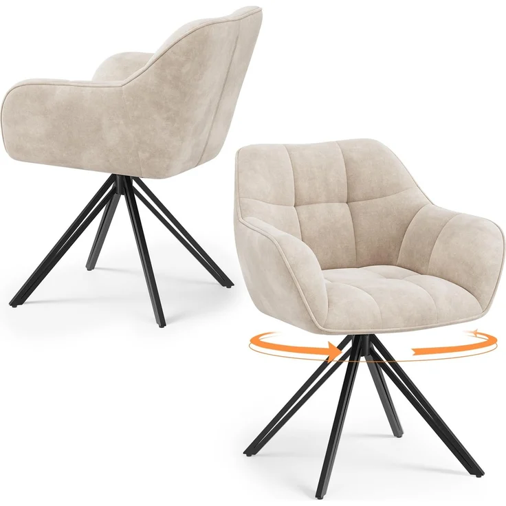 COLAMY Drehbare Esszimmerstühle, 2er Set mit Armlehnen und Rückenlehne, Gepolsterte Stühle für Küche, Essbereich & Wohnzimmer, Beige