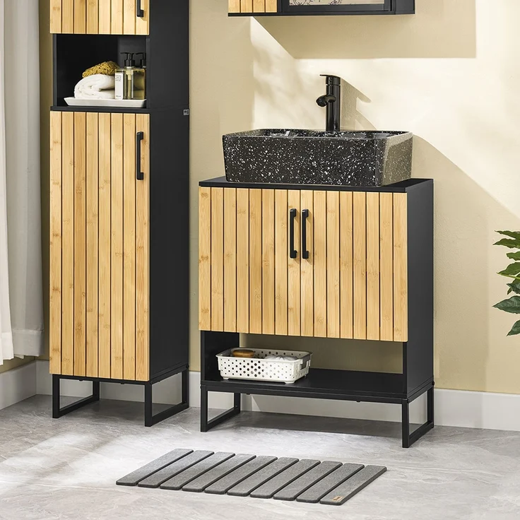 SoBuy BZR202-SCH Waschbeckenunterschrank, MDF, Lackiert, Bambus, 60 x 70 x 30 cm – Bild 7