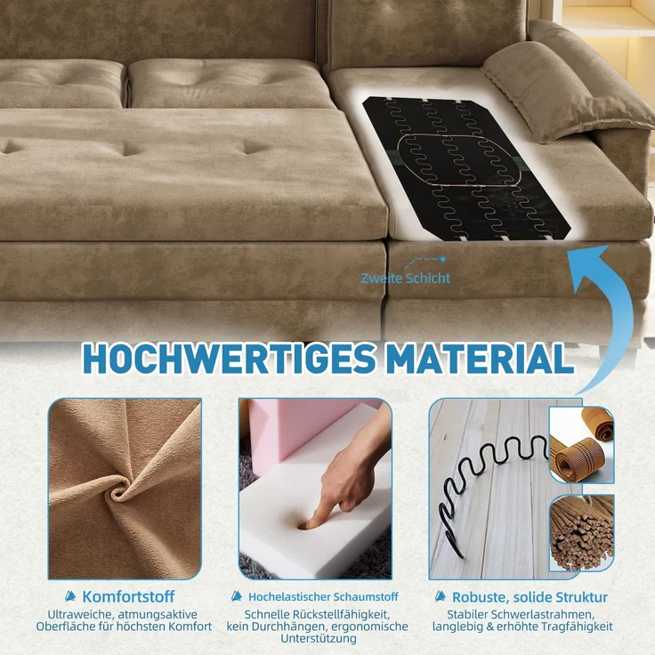 ZUBALIYA Schlafsofa 127x87 cm, mit USB - Anschluss, mit Ausziehbett, mit Chenille - Bezug, mit Samtbezug, modular aufgebaut, Weiß – Bild 9