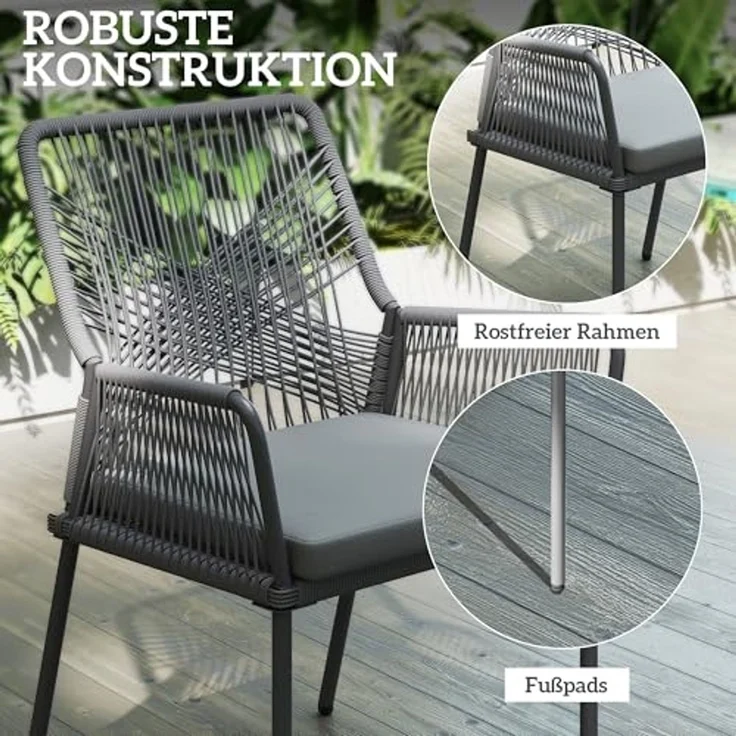 Outsunny Rattanstuhl 2er Set, mit Armlehne, Rückenlehne, abnehmbar Sitzkissen (Gartenstuhl aus Rattan, 2 St), Rattanstuhl für Garten, Balkon, Terrasse, Dunkelgrau – Bild 6