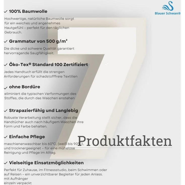 MatratzenL.A.B® Handtücher Rimini 500 g/m² Blauer Schwan®, 50x100 cm,Handtuch,100% Baumwolle,Frottee Frottier,23 Farben – Bild 3