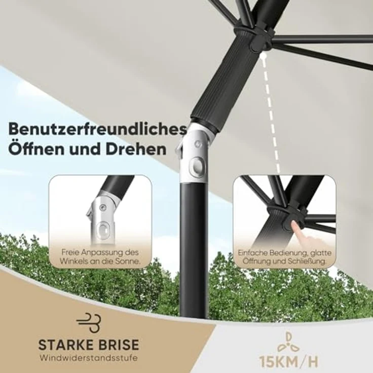Sekey Rechteckschirm Sonnenschirm Rechteckig Balkon Balkonschirm Knickbar, LxB: 210,00x140,00 cm, UV50+ Sonnenschutz, für Terrasse – Bild 4