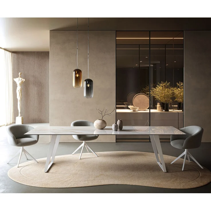 Esstisch Edge 300x100 cm Keramik Onyx Pearl Metall Schräg Weiß – Bild 2
