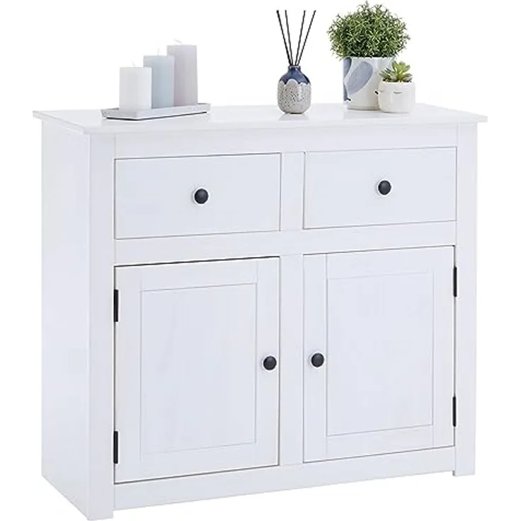 CARO-Möbel Kommode PAULO, Kommode weiß aus Kiefer mit 2 Schubladen und 2 Türen Sideboard Massivh