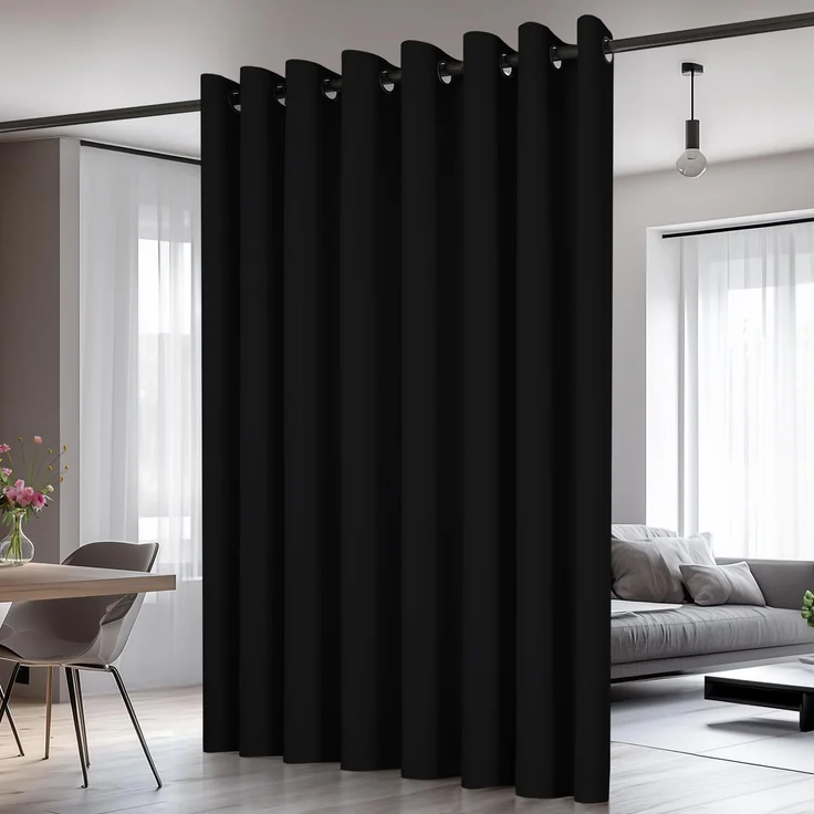Deconovo Vorhänge Blickdicht Thermogardinen mit Ösen Übergardinen Schwarz | 1 Stück, H214 x B254 cm, Hitzeschutz, Sichtschutz für Wohnzimmer und Schlafzimmer, Blackout Curtain, Verdunkelungsvorhang