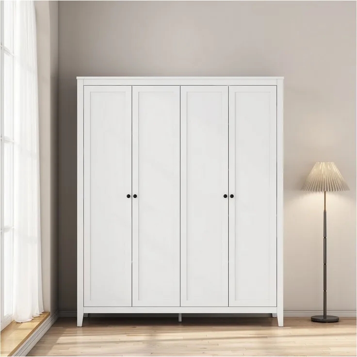 OTTO home Kleiderschrank Borkum Schlafzimmerschrank Garderobe Landhaus Bestseller weiß (schwarze Griffe aus Metall) Schlafzimmerschrank mit 6 Böden und Kleiderstange, 5 Türen
