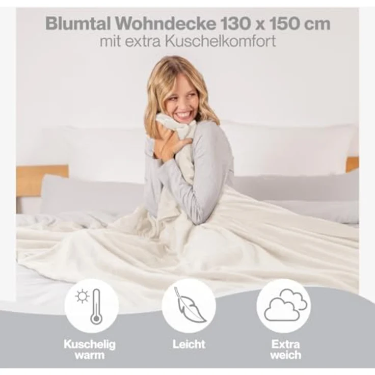 Blumtal Kuscheldecke flauschig - Oeko-TEX zertifizierte Fleecedecke 130x150 cm - Wohndecke 130x150 cm - Decke Couch Wohn- & Kuscheldecke - Flauschdecke - Decke für Couch/Fleecedecken 130x150 cm Creme – Bild 5
