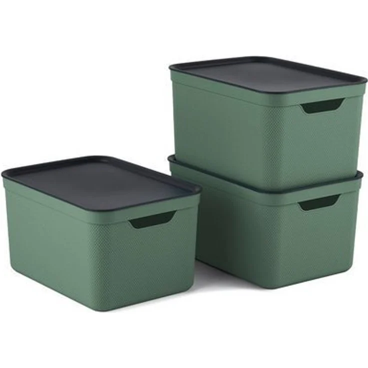 ROTHO Aufbewahrungsbox 3er- Set Aufbewahrungskorb 16l mit Deckel (Aufbewahrungsboxen, 3er-Set) – Bild 4