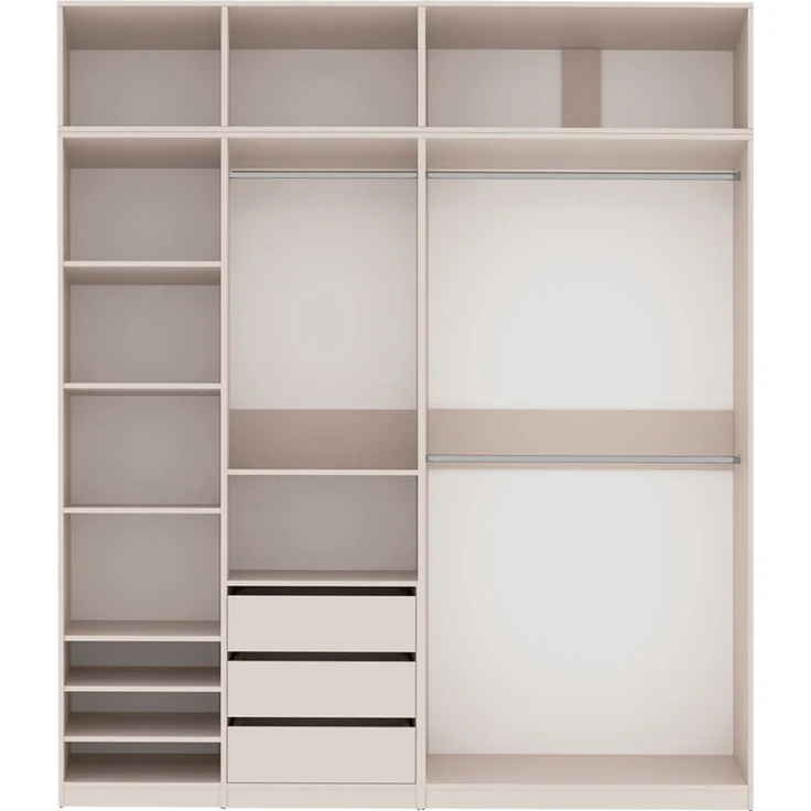 Marmex Möbel Tres Set-J/N Einbauschrank über Eck, Begehbarer Kleiderschrank offen mit Aufsatz, Ankleidezimmer Möbel mit Regalen und Kleiderstangen, laminierte Spanplatte, graubeige cashmere 101/150x246x51 cm – Bild 9