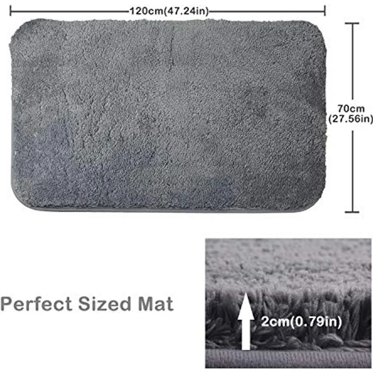 FCSDETAIL rutschfeste, Hochflor Badteppiche 70X120 cm, Maschinenwaschbare Badematte, Badvorleger mit Wasserabsorbierenden, Weichen Mikrofasern für Badewanne, Dusche und Badezimmer (Grau) – Bild 4