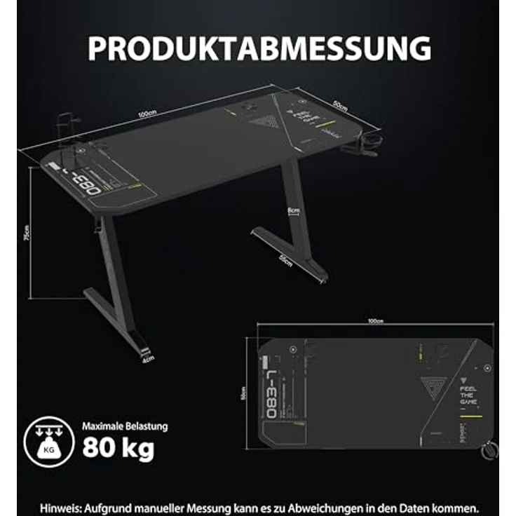 SENSE7 Schreibtisch Nomad Cybernetic, Gaming Tisch 100x50, PC Tisch mit Kopfhörerhaken, Getränkehalter, Controller Halter, Gaming Computertisch mit Kohlefaseroberfläche, Ergonomischer Gaming Desk – Bild 4