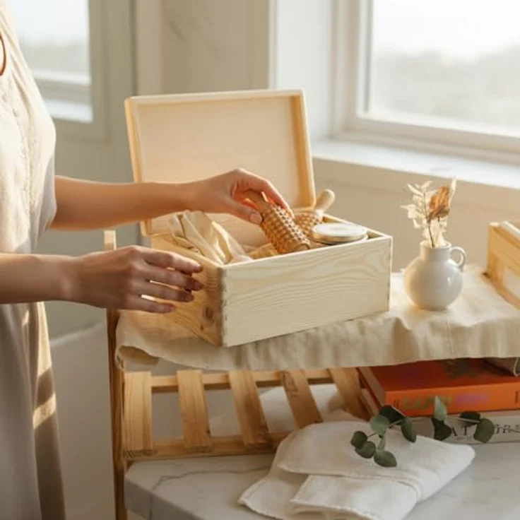 Creative Deco Aufbewahrungsbox Holzkiste mit Deckel Erinnerungsbox Holzbox, herzförmige Griffe – Bild 3