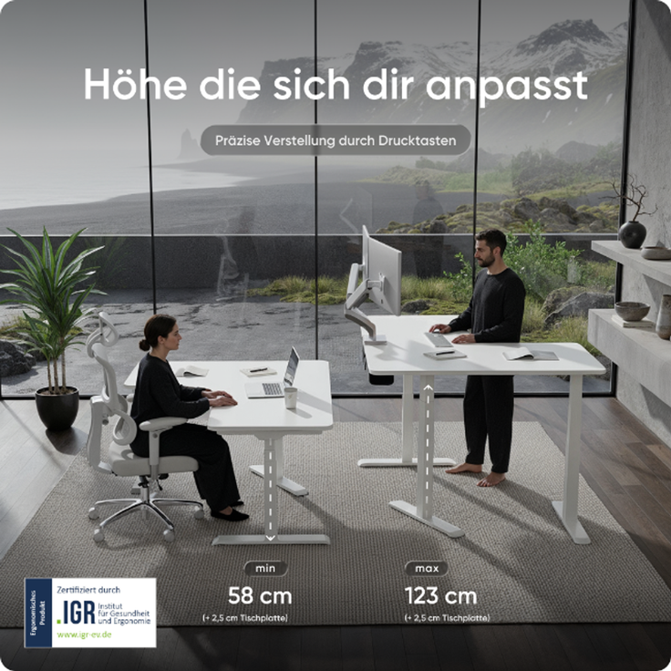 DESKSPACE CORNER Schreibtisch, Elektrisch höhenverstellbar, 160 x 130 x 70 cm, Weiße Tischplatte, Weißes Gestell – Bild 5