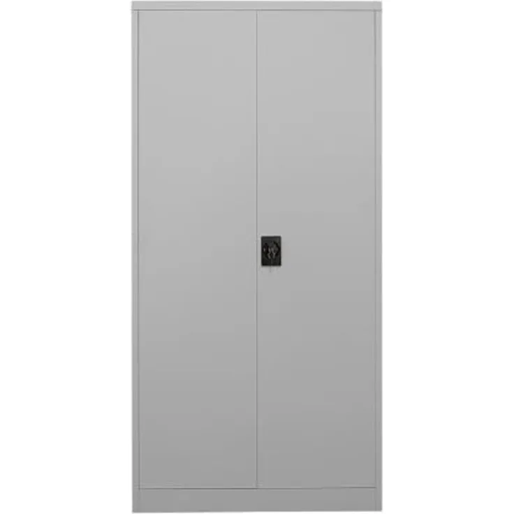 BISLEY Flügeltürenschrank Toolless, 4 Lackierte Fachböden, H 1850 x B 900 x T 400 mm, Werkzeuglose Selbstmontage, 5 OH, Lichtgrau, Abschließbarer Aktenschrank