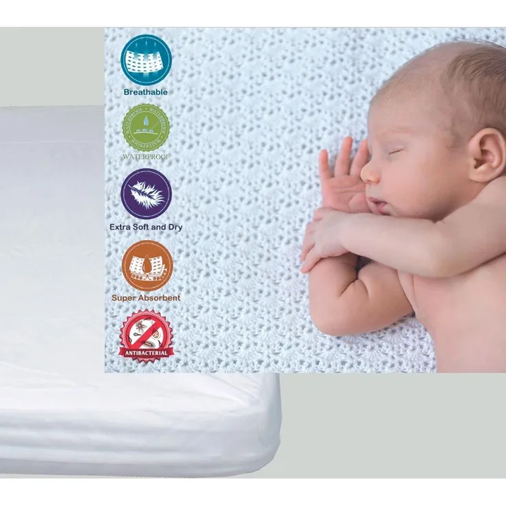 Matratzenschoner aus Baumwolle für Babykrippe | 70x140 cm | Wasserdicht | Atmungsaktiv | mit Gummi verstellbar | Anti bakteriell | 1 Stück|