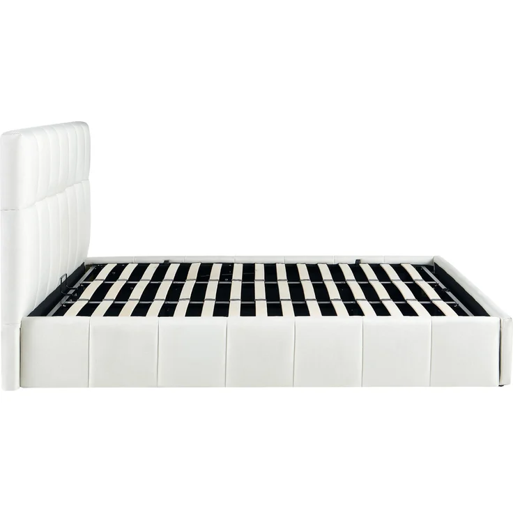 Bett NEGAD - Stoff Creme 194x206x30 cm | Bett 180x200 Polsterbett Mit Bettkasten Gepolsterte Kopfteil Steppnähte Massivholzrahmen – Bild 3