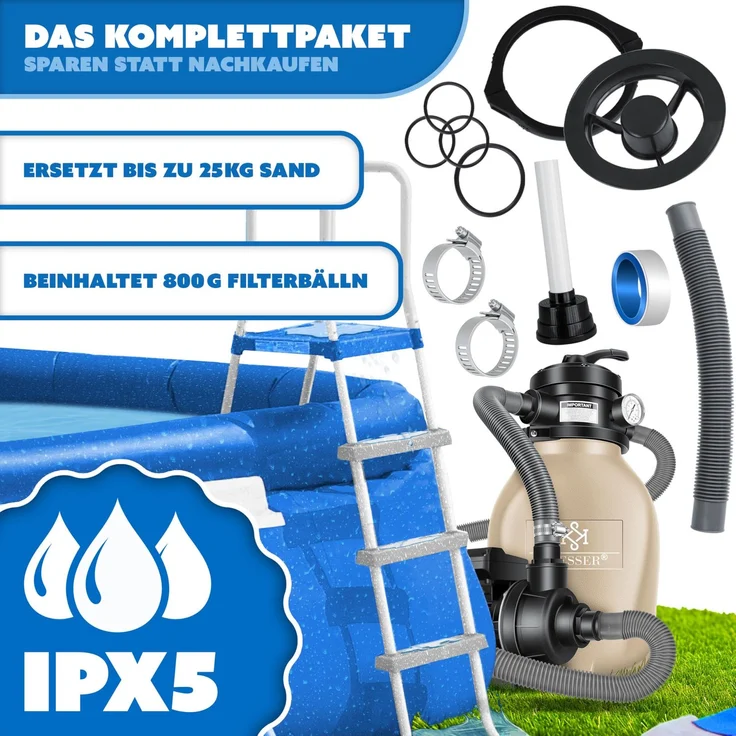 KESSER® Sandfilter Sandfilteranlage + 800g Filterbälle ersetzen 25kg Filtersand- Poolfilter 10 m³/h Filteranlage Filterkessel für Pool Schwimmbecken 4-Wege Ventil , einfache Steuerung Sand – Bild 4