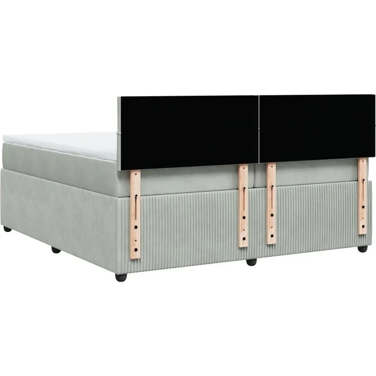 vidaXL Boxspringbett mit Matratze Hellgrau 200x200 cm Samt 3287830 – Bild 4