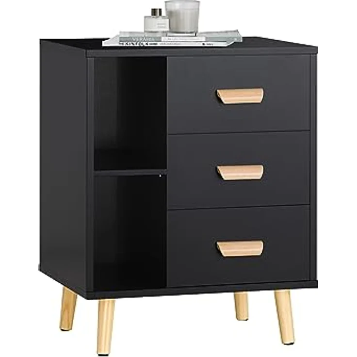 SoBuy Nachttisch FBT95-SCH, Beistelltisch mit 3 Schubladen, Schwarz, kompakte Maße und modernes Design – Bild 1