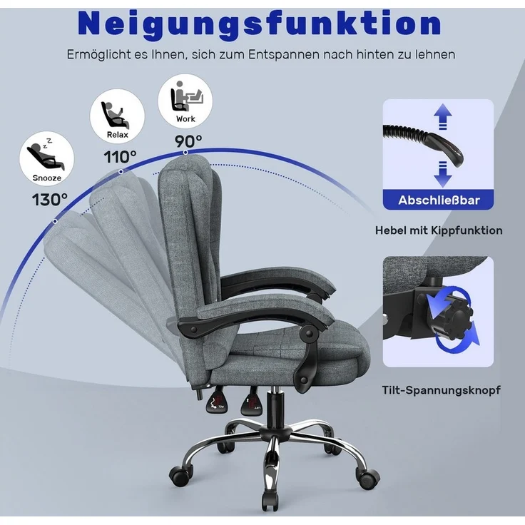 BIGZZIA Bürostuhl Schreibtischstuhl mit Hoher Rückenlehne und Höhenverstellbar, PU Leder Drehstuhl - Liegestuhl für Büro - Zuhause – Bild 3