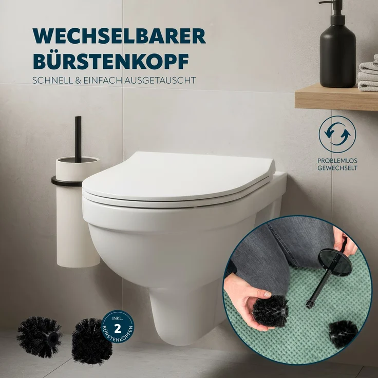 bremermann 2tlg. Bad-Set SAVONA Softtouch inkl. Wandhalterung, Kosmetikeimer 5,5 Liter und WC-Garnitur, rund - beige – Bild 4